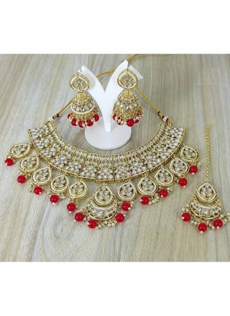 Style Roof New Wedding Necklace Earrings And Tika Bridal Jewellery Latest Collection 1109 RED